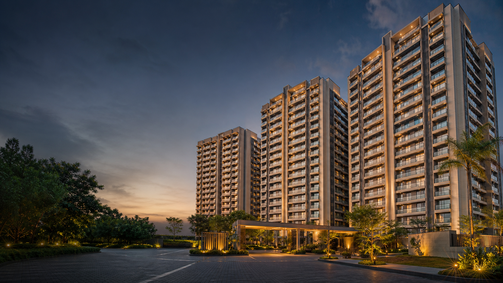 Marwadi Infra premium residential development at dusk